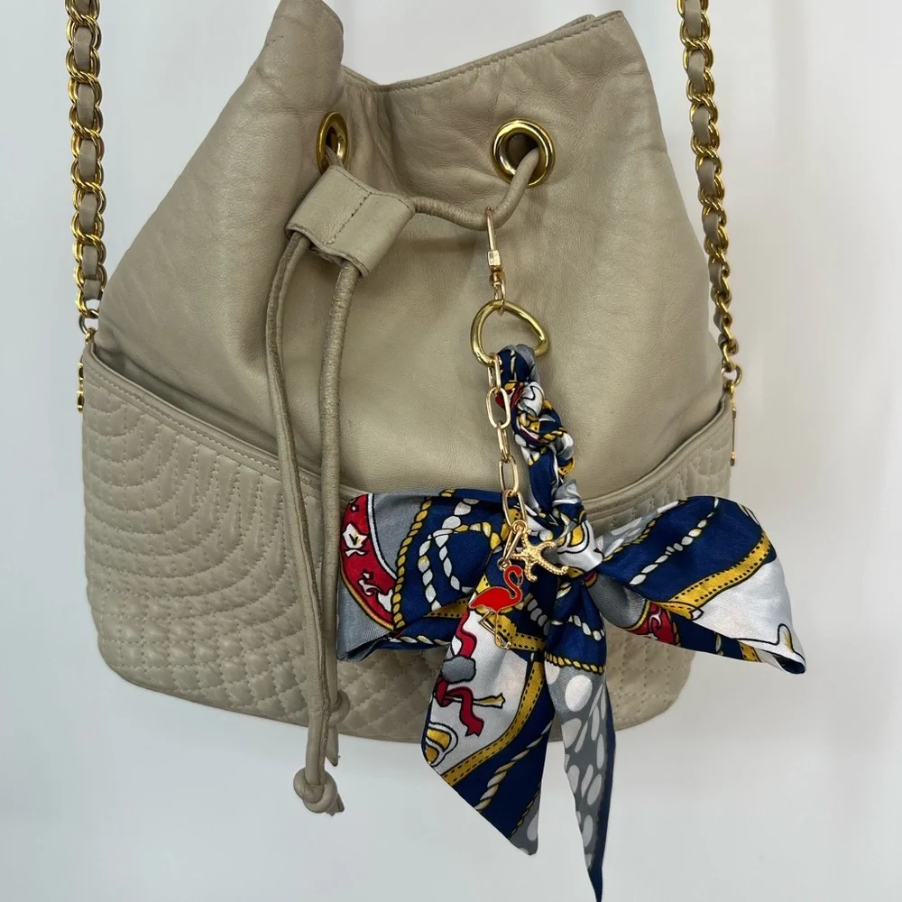 Nautical Polka Dot Bow Keychain Purse Charm with Charms star and flamingo
